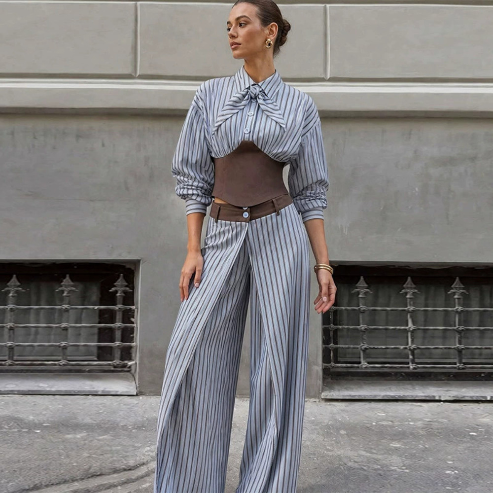Forever 21 Fall Striped High-Waist Trousers Set